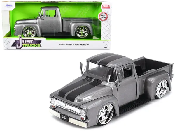 1956 Ford F-100 Pickup Truck Gray Metallic with Black Stripes "Just Trucks" Series 1/24 Diecast Model Car by Jada #1