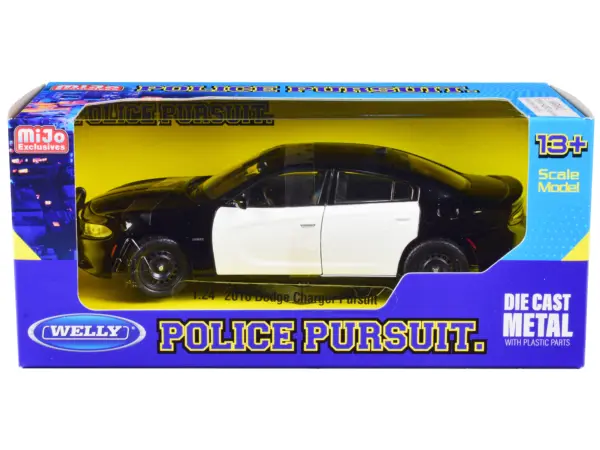 2016 Dodge Charger Pursuit Police Interceptor Black and White Unmarked "Police Pursuit" Series 1/24 Diecast Model Car by Welly #1