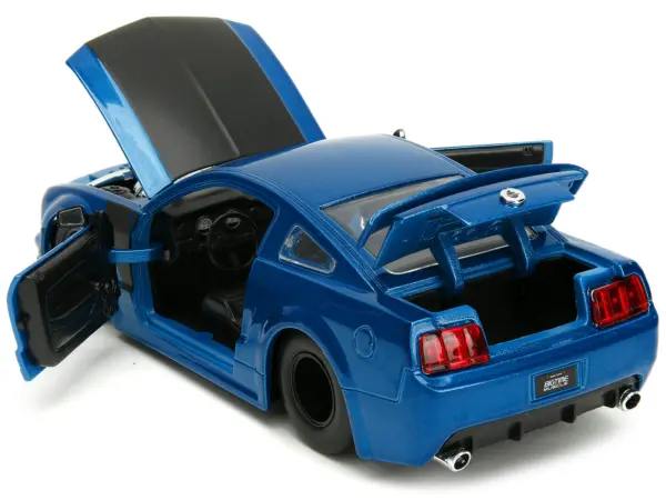 2006 Ford Mustang GT Blue Metallic with Matt Black Hood and Stripes "Bigtime Muscle" Series 1/24 Diecast Model Car by Jada #4