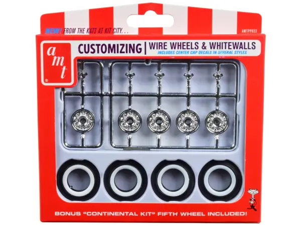 Skill 2 Model Kit Wire Wheels and Whitewall Tires Set of 5 Pieces for 1/25 Scale Models by AMT #1