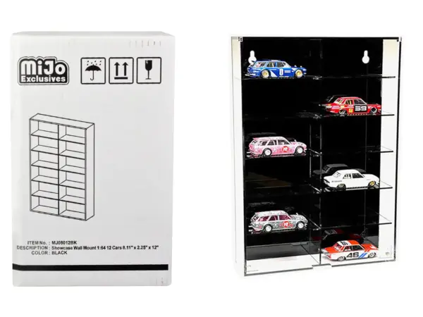 Showcase 12 Car Display Case Wall Mount with Black Back Panel "Mijo Exclusives" for 1/64 Scale Models #1
