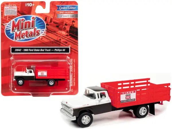 1960 Ford Stake Bed Truck "Phillips 66" Black and White with Red Stakes 1/87 (HO) Scale Model Car by Classic Metal Works #1