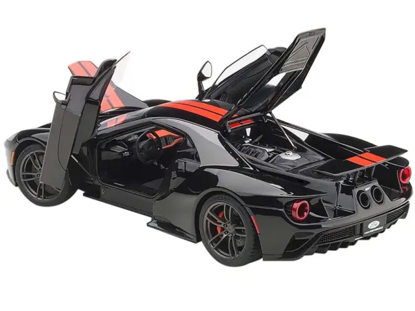 2017 Ford GT Shadow Black with Orange Stripes 1/18 Model Car by Autoart #2