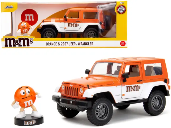 2007 Jeep Wrangler Orange Metallic and White and Orange M&M Diecast Figure "M&M's" "Hollywood Rides" Series 1/24 Diecast Model Car by Jada #1