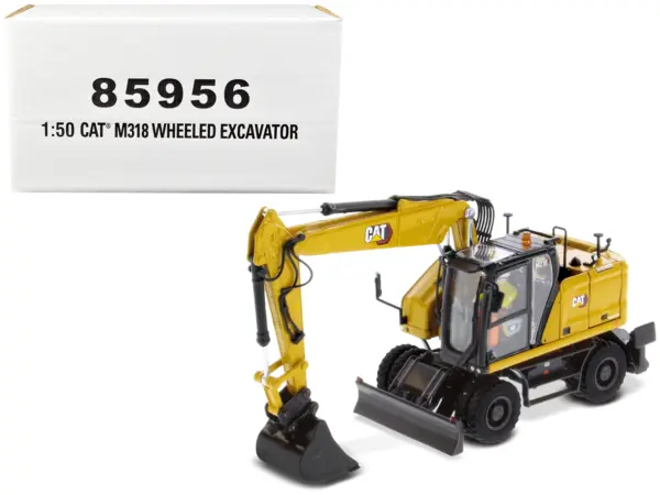 CAT Caterpillar M318 Wheeled Excavator Yellow with Operator "High Line" Series 1/50 Diecast Model by Diecast Masters #1