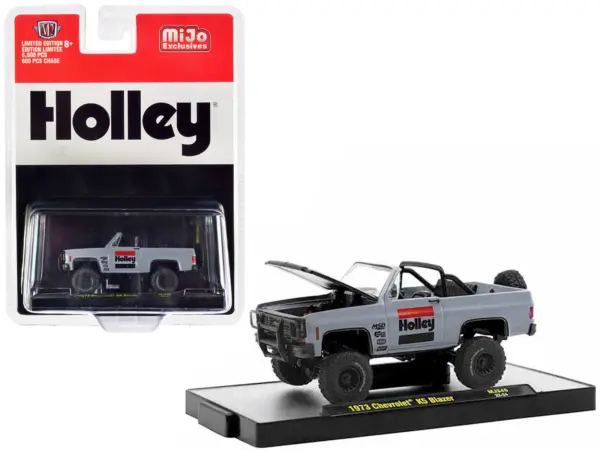 1973 Chevrolet K5 Blazer Open Top "Holley" Gray with Black Hood Limited Edition to 6600 pieces Worldwide 1/64 Diecast Model Car by M2 Machines #1