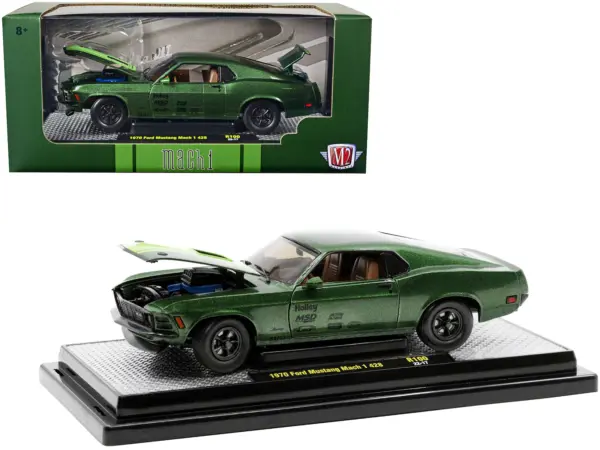 1970 Ford Mustang Mach 1 428 Green Metallic with Light Green Hood Limited Edition to 6550 pieces Worldwide 1/24 Diecast Model Cars by M2 Machines #1