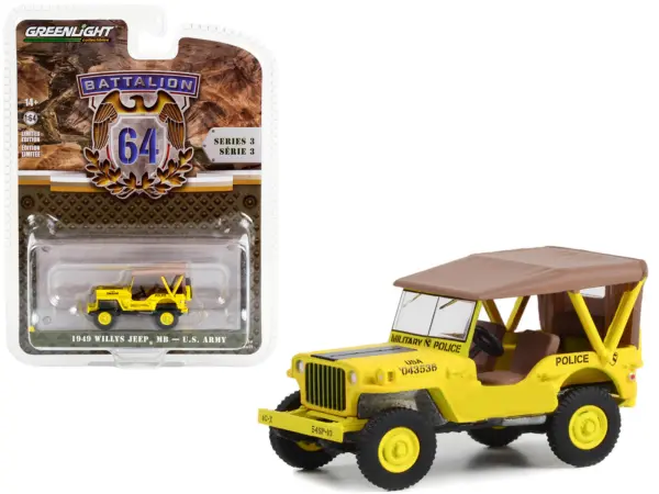 1949 Willys Jeep MB U.S. Army "545th Military Police Company Camp Drake Japan Training Camp" Yellow "Battalion 64" Series 3 1/64 Diecast Model Car by Greenlight #1