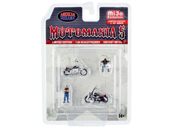 "Motomania 5" 4 piece Diecast Set (2 Figures and 2 Motorcycles) Limited Edition to 4800 pieces Worldwide for 1/64 Scale Models by American Diorama #1