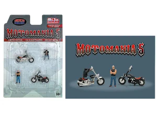 "Motomania 5" 4 piece Diecast Set (2 Figures and 2 Motorcycles) Limited Edition to 4800 pieces Worldwide for 1/64 Scale Models by American Diorama #2