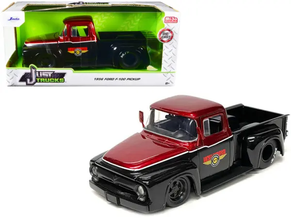 1956 Ford F-100 Pickup Truck "Mickey Thompson Performance Tires & Wheels" Black and Red Metallic "Just Trucks" Series 1/24 Diecast Model Car by Jada #1
