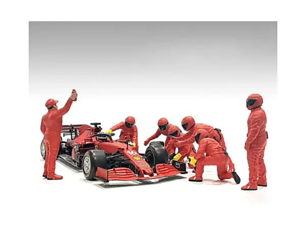 Formula One F1 Pit Crew 7 Figure Set Team Red Release III for 1/43 Scale Models by American Diorama #1