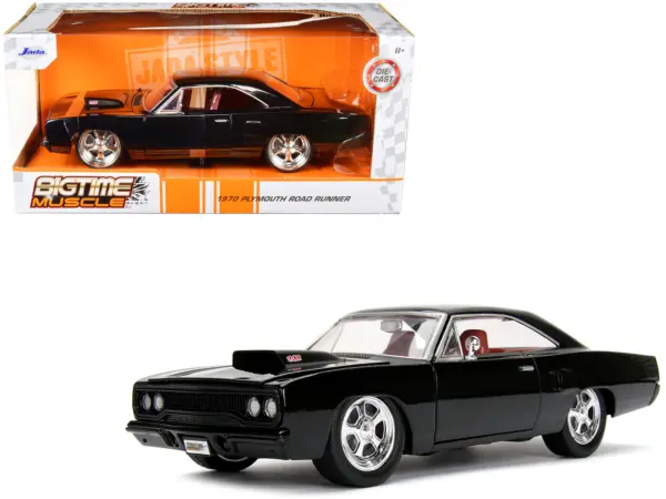 1970 Plymouth Road Runner 440 Black with Red Interior "Bigtime Muscle" Series 1/24 Diecast Model Car by Jada #1