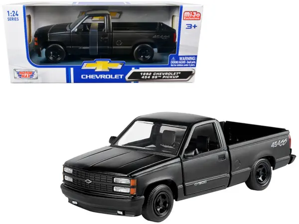 1992 Chevrolet 454 SS Pickup Truck Matt Black 1/24 Diecast Model Car by Motormax #1