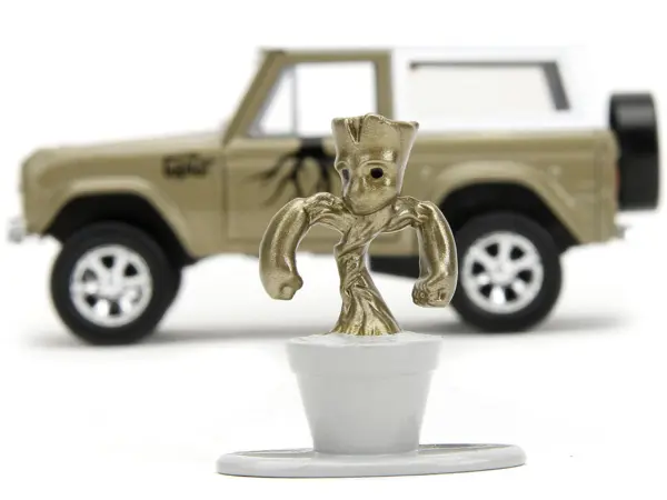 1973 Ford Bronco Gold Metallic with White Top and Groot Diecast Figure "Guardians of the Galaxy" "Marvel" Series 1/32 Diecast Model Car by Jada #5