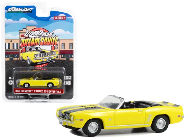 1969 Chevrolet Camaro SS Convertible Yellow with Black Stripes "17th Annual Woodward Dream Cruise Featured Heritage Vehicle" (2011) "Woodward Dream Cruise" Series 1 1/64 Diecast Model Car by Greenlight #1