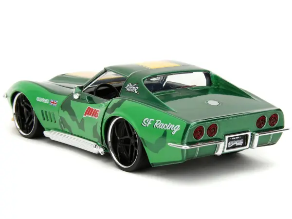 1969 Chevrolet Corvette Stingray ZL1 Green Metallic with Yellow Stripes and Cammy Diecast Figure "Street Fighter" Video Game "Anime Hollywood Rides" Series 1/24 Diecast Model Car by Jada #4