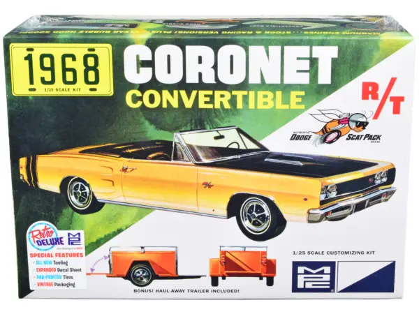 Skill 2 Model Kit 1968 Dodge Coronet R/T Convertible with Haul-Away Trailer 1/25 Scale Model by MPC #1