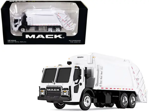 Mack LR with McNeilus Rear Load Refuse Body White 1/87 (HO) Diecast Model by First Gear #1