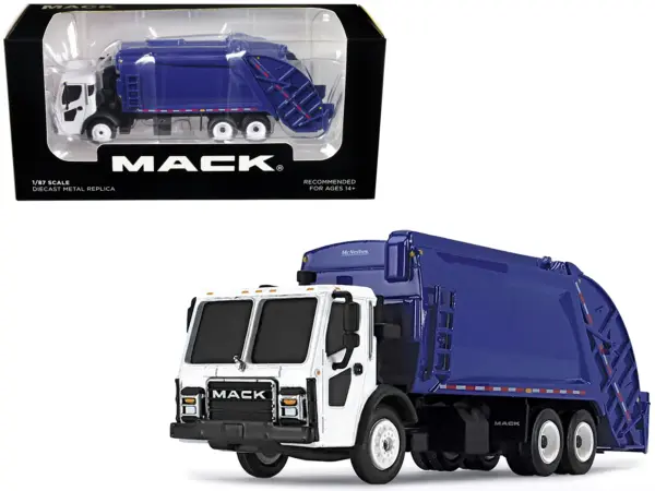 Mack LR with McNeilus Rear Load Refuse Body Blue and White 1/87 (HO) Diecast Model by First Gear #1