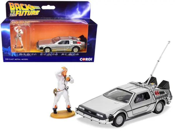 DMC DeLorean Time Machine with Doc Brown Figure "Back to the Future" (1985) Movie Diecast Model Car by Corgi #1
