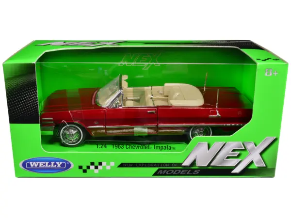 1963 Chevrolet Impala Convertible Red Metallic "NEX Models" 1/24 Diecast Model Car by Welly #1