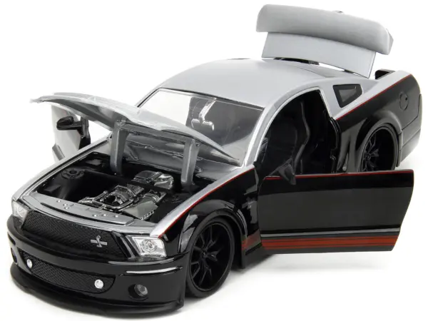 2008 Ford Shelby Mustang GT-500KR Silver and Black with Red Stripes "Bigtime Muscle" Series 1/24 Diecast Model Car by Jada #2