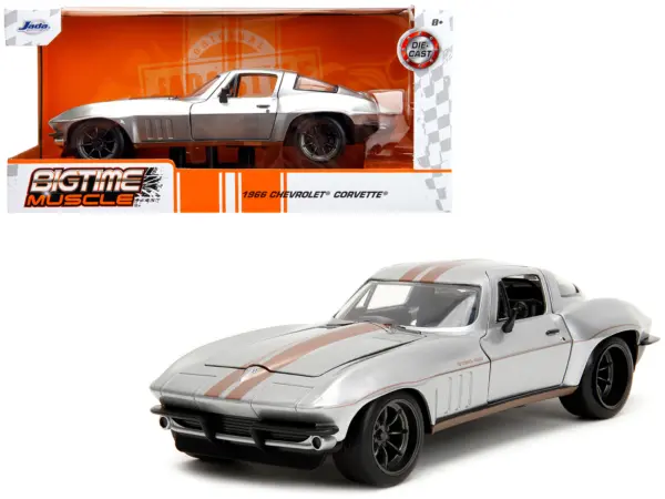 1966 Chevrolet Corvette Silver Metallic with Bronze Stripes "Bigtime Muscle" Series 1/24 Diecast Model Car by Jada #1