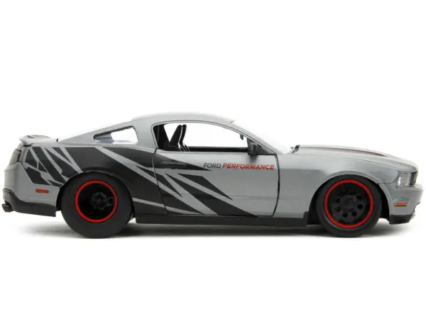 2010 Ford Mustang GT Matt Gray Metallic with Black Graphics and Stripes "Ford Performance" "Bigtime Muscle" Series 1/24 Diecast Model Car by Jada #3