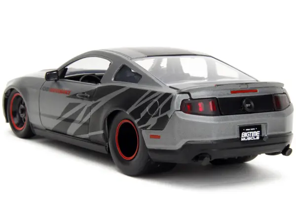 2010 Ford Mustang GT Matt Gray Metallic with Black Graphics and Stripes "Ford Performance" "Bigtime Muscle" Series 1/24 Diecast Model Car by Jada #5