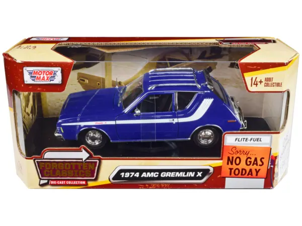 1974 AMC Gremlin X Blue with White Stripes and Roof Rack "Forgotten Classics" Series 1/24 Diecast Model Car by Motormax #1