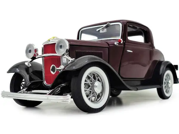 1932 Ford 3-Window Coupe Burgundy with Black Top 1/18 Diecast Model Car by Road Signature #2