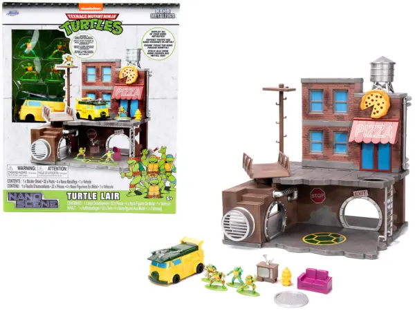 "Teenage Mutant Ninja Turtles" Turtle Lair Diorama Set with Figures and Party Wagon "Nano Scene" Series Model by Jada #1