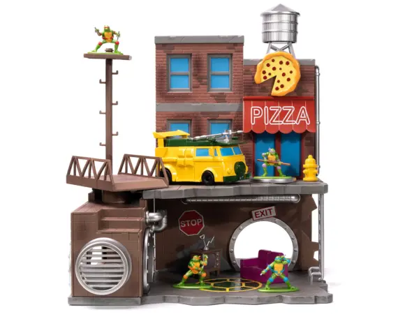 "Teenage Mutant Ninja Turtles" Turtle Lair Diorama Set with Figures and Party Wagon "Nano Scene" Series Model by Jada #3