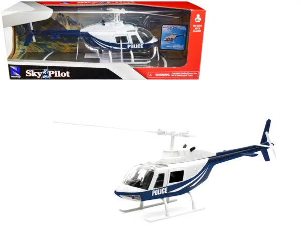 Bell 206 Helicopter Dark Blue and White "Police" "Sky Pilot" Series 1/34 Diecast Model by New Ray #1