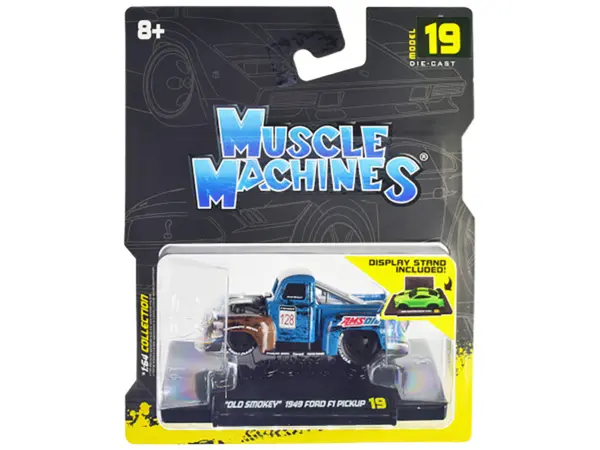 1949 Ford F1 Pickup Truck #128 "Old Smokey" Blue and Brown (Weathered) 1/64 Diecast Model Car by Muscle Machines #3