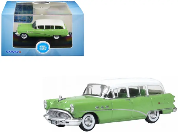 1954 Buick Century Estate Wagon Willow Green and White 1/87 (HO) Scale Diecast Model Car by Oxford Diecast #1