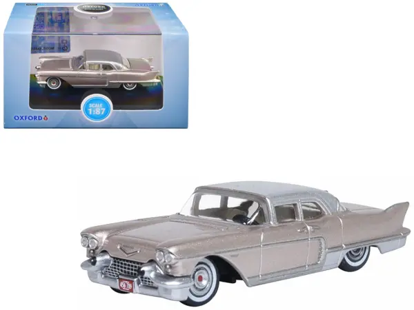 1957 Cadillac Eldorado Brougham Sandalwood Beige Metallic with Silver Top 1/87 (HO) Scale Diecast Model Car by Oxford Diecast #1