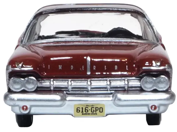 1959 Chrysler Imperial Crown 2 Door Hardtop Radiant Red with Black Top 1/87 (HO) Scale Diecast Model Car by Oxford Diecast #3