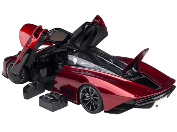 McLaren Speedtail Volcano Red Metallic with Black Top and Suitcase Accessories 1/18 Model Car by Autoart #2