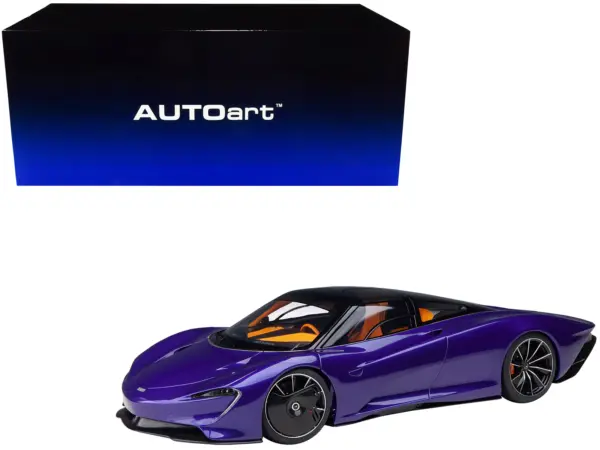 McLaren Speedtail Lantana Purple Metallic with Black Top and Yellow Interior and Suitcase Accessories  1/18 Model Car by Autoart #1