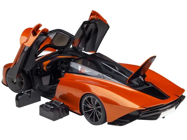 McLaren Speedtail Volcano Orange Metallic with Black Top and Suitcase Accessories 1/18 Model Car by Autoart #2