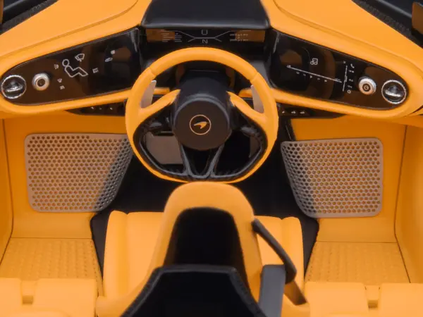 McLaren Speedtail Lantana Purple Metallic with Black Top and Yellow Interior and Suitcase Accessories  1/18 Model Car by Autoart #4