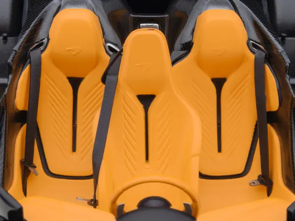 McLaren Speedtail Lantana Purple Metallic with Black Top and Yellow Interior and Suitcase Accessories  1/18 Model Car by Autoart #5