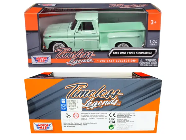 1966 GMC C1000 Fenderside Pickup Truck Light Green "Timeless Legends" Series 1/24 Diecast Model Car by Motormax #3
