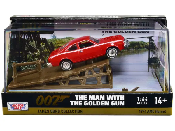 1974 AMC Hornet Red with White Stripes James Bond 007 "The Man with the Golden Gun" (1974) Movie with Display 1/64 Diecast Model Car by Motormax #1