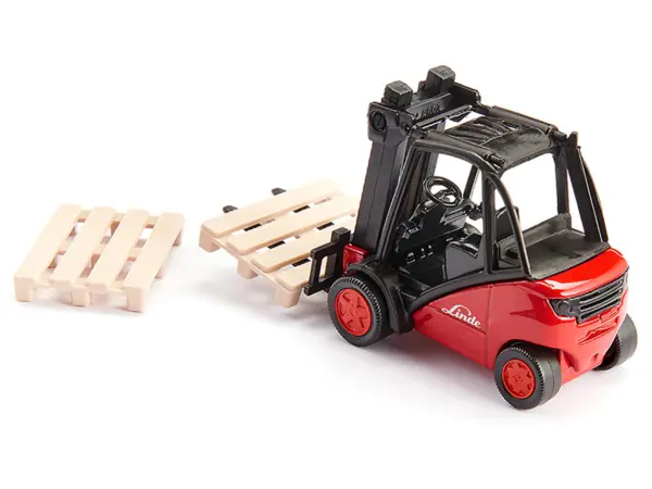 Linde Forklift Truck Red with 2 Pallet Accessories 1/50 Diecast Model by Siku #4