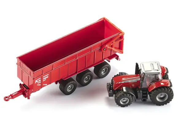 Massey Ferguson 8480 Dyna VT Tractor Red with Silver Top and Krampe Dump Trailer Red 1/87 (HO) Diecast Models by Siku #3