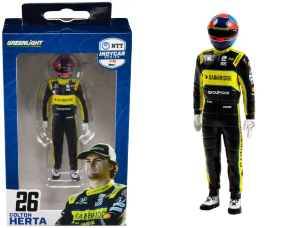 "NTT IndyCar Series" #26 Colton Herta Driver Figure "Gainbridge - Andretti Autosport" for 1/18 Scale Models by Greenlight #1