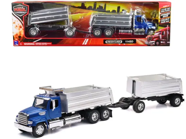 Freightliner 114SD Dump Truck with Twin Dump Body Blue "Long Haul Trucker" Series 1/32 Diecast Model by New Ray #1